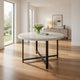 47 Inch Dining Table, Round Acacia Wood Top, Crossed Iron Design, White By Casagear Home