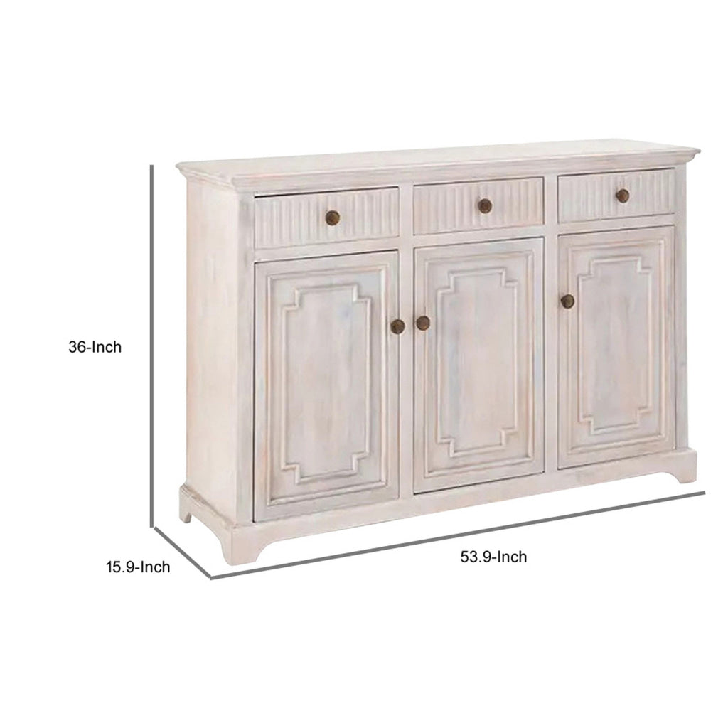 54 Inch Sideboard Buffet Cabinet 3 Drawers 3 Doors Wood Frame White By Casagear Home BM311991