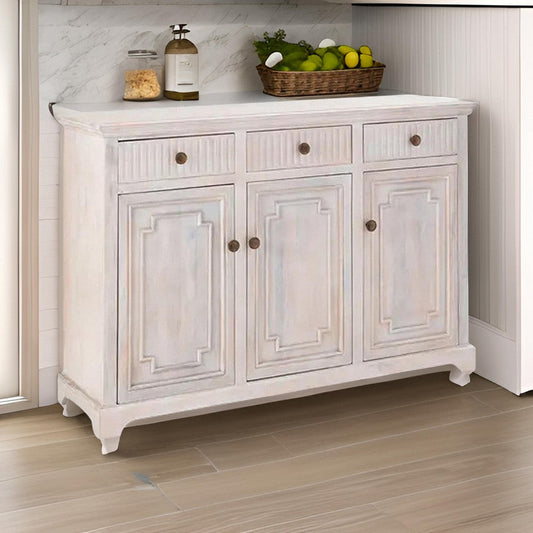 54 Inch Sideboard Buffet Cabinet 3 Drawers 3 Doors Wood Frame White By Casagear Home BM311991