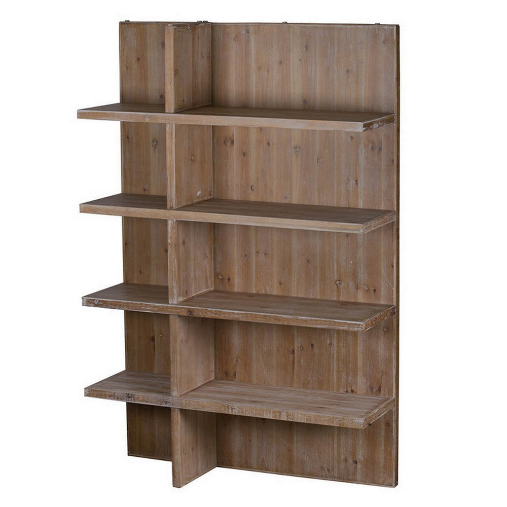 70 Inch Bookcase Display Shelves, Segmented Design, Fir Wood Frame, Brown By Casagear Home