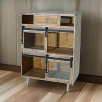 Acacia Wood and Cane and MDF and Iron and Glass