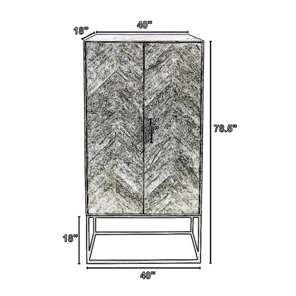 Jen 79 Inch Accent Cabinet Armoire Iron Stand Cream White Acacia Wood By Casagear Home BM311998