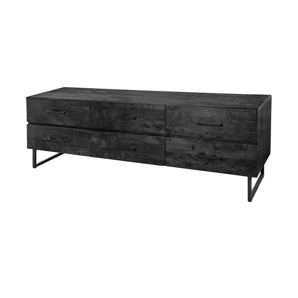 87 Inch Sideboard Cabinet 6 Drawers Iron Legs and Handles Wood Black By Casagear Home BM311999