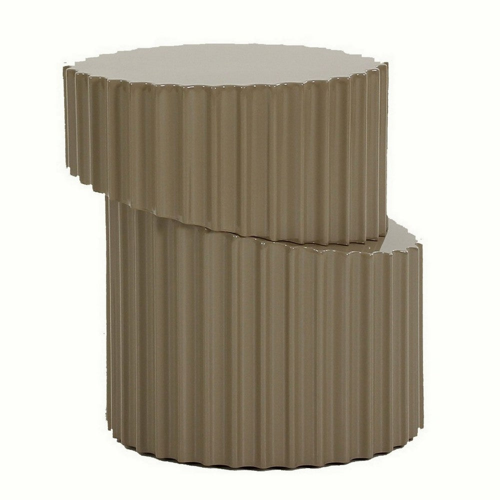 21 Inch End Table Center Sliced Art Design Fluted Details Taupe Gray By Casagear Home BM312005