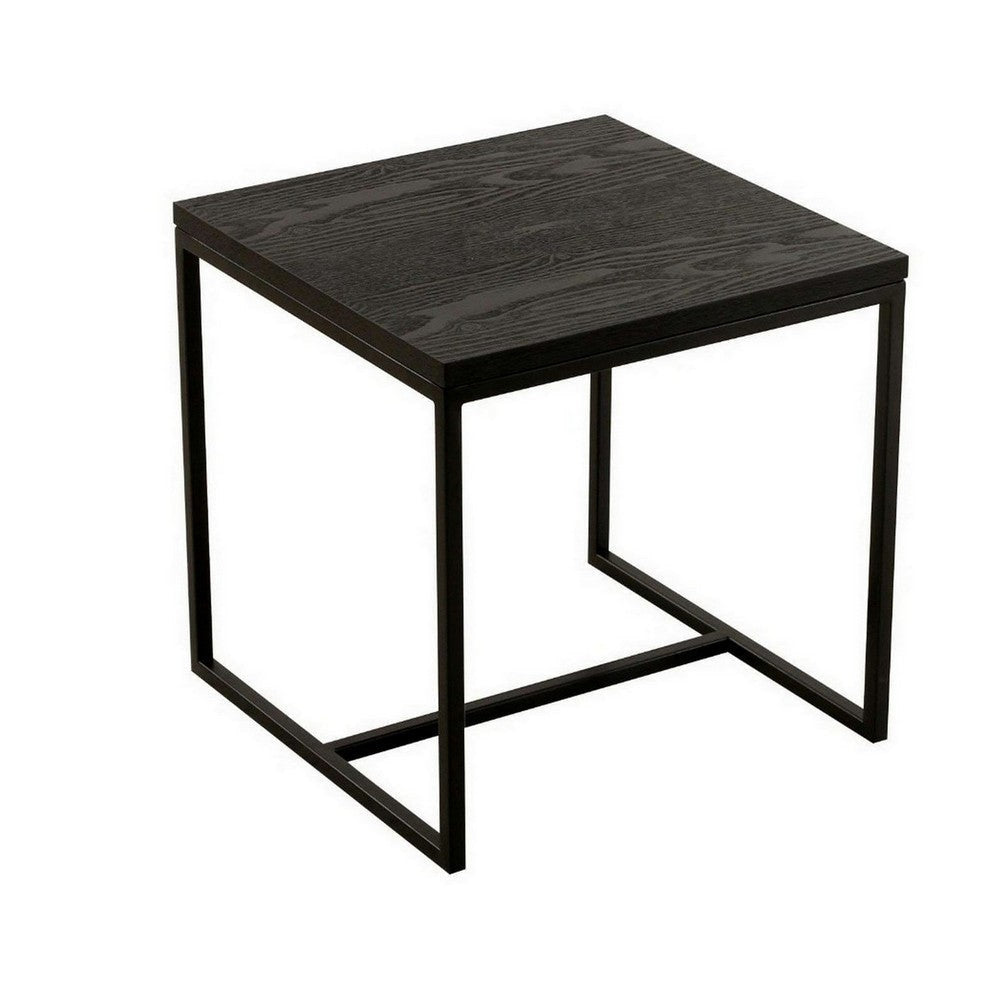 Cid Rive 16 Inch Side End Table, Iron Legs, Square Black Ash Veneer Top By Casagear Home