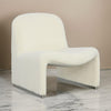 32 Inch Accent Chair, Curved Sloped Back, Off White Fabric Upholstery By Casagear Home