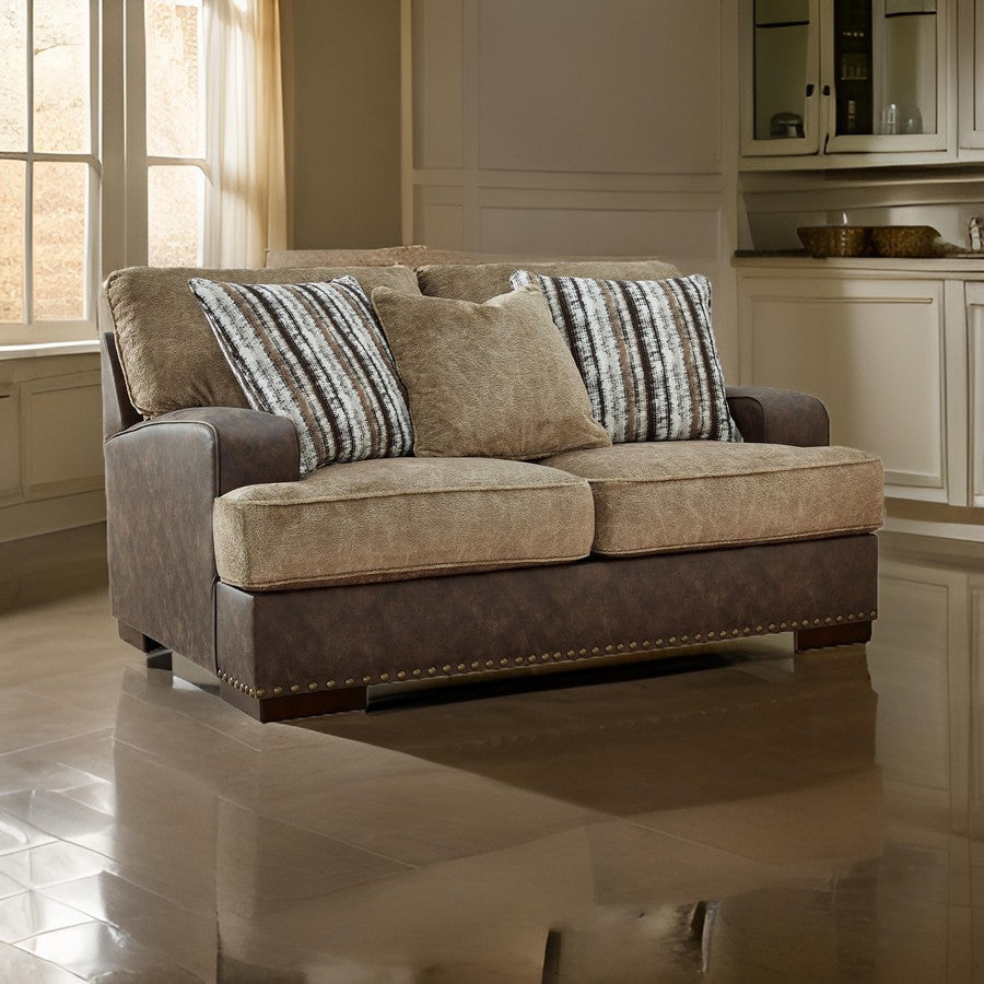 Ashley Srie 68" Loveseat, 3 Accent Pillows, Faux Leather, Brown