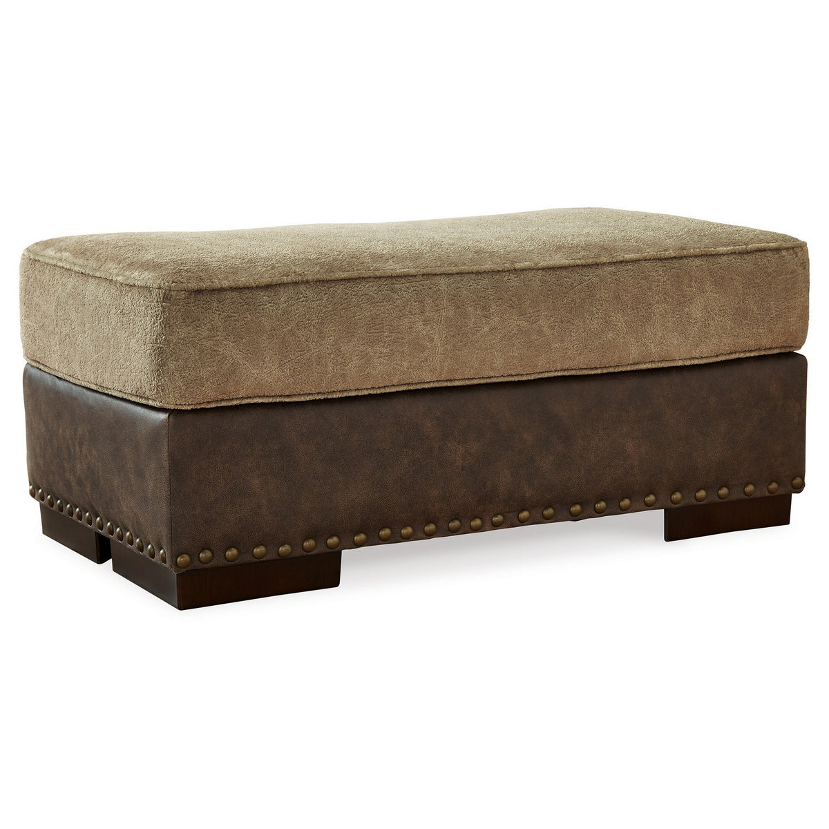 Ashley Srie 44" Ottoman, Nailhead Trim, Faux Leather, Dual Brown