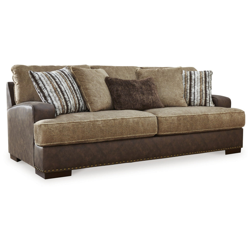 Srie 95 Inch Sofa Nailhead Trim 5 Accent Pillows Brown Faux Leather By Casagear Home BM312022