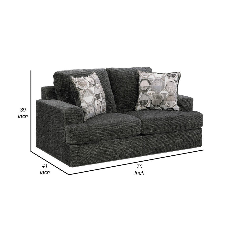 Henly 70 Inch Loveseat 2 Accent Pillows Oversized Soft Gray Polyester By Casagear Home BM312024