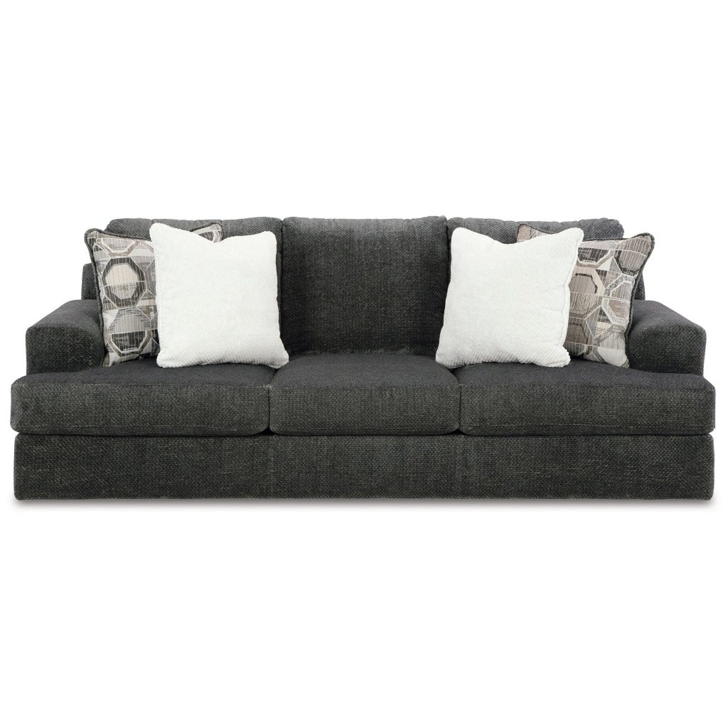 Henly 96 Inch Sofa Oversized 4 Accent Pillows Soft Gray Polyester By Casagear Home BM312025