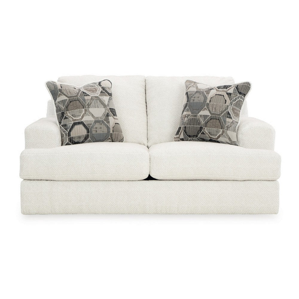 Henly 70 Inch Loveseat 2 Accent Pillows Oversized Soft White Polyester By Casagear Home BM312028