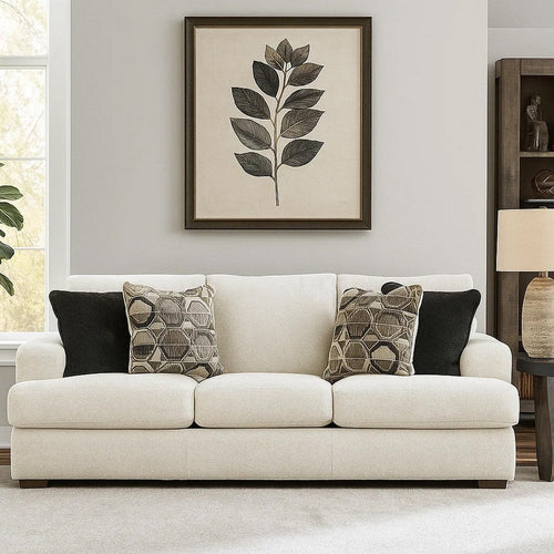 Ashley Henly 96" Sofa, 4 Accent Pillows, Oversized, White Polyester