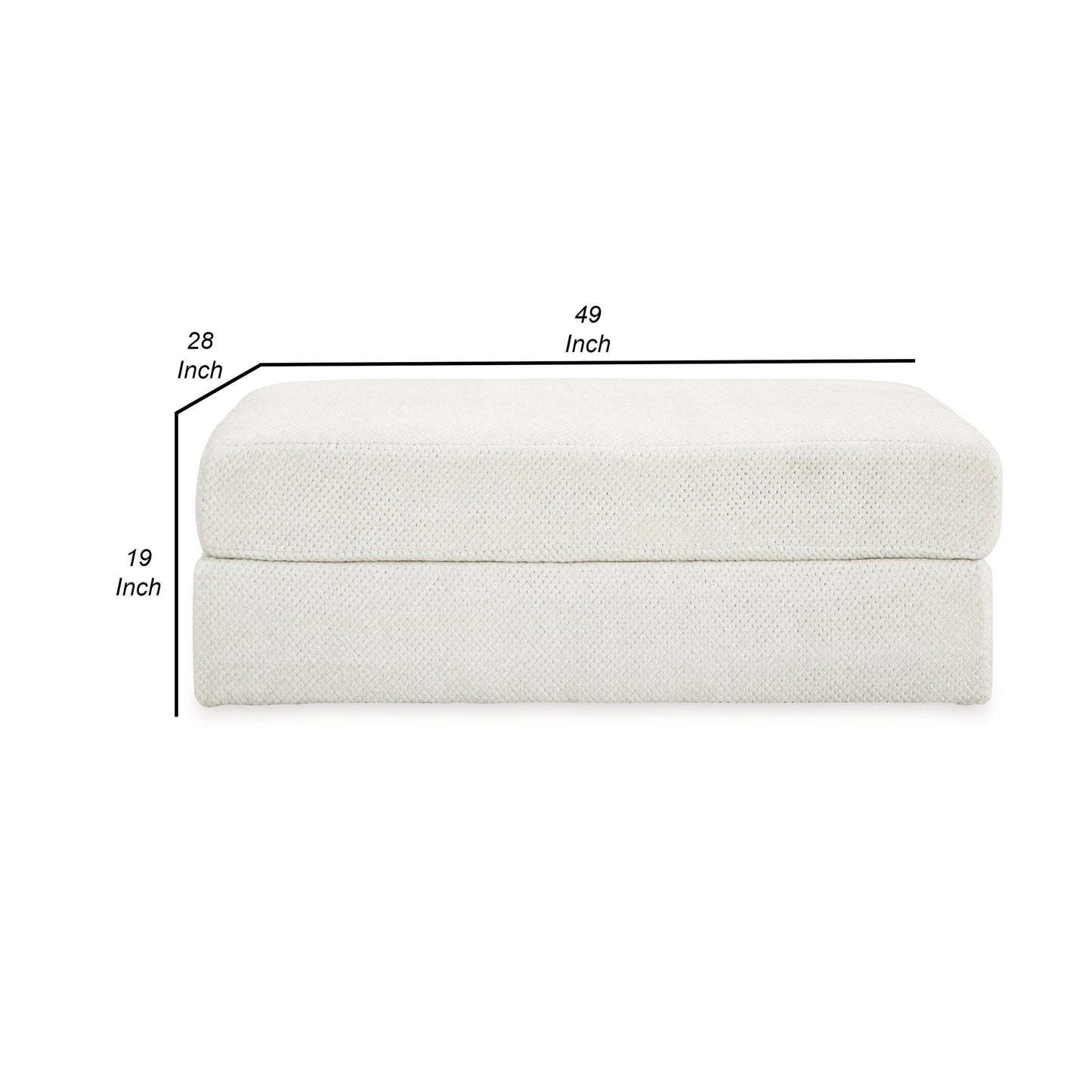 Henly 49 Inch Accent Ottoman Oversized Non Skid Legs White Polyester By Casagear Home BM312030