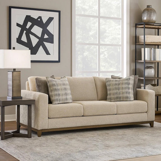 Ashley Klyn 93" Sofa, 4 Accent Pillows, Faux Wood, Beige Polyester