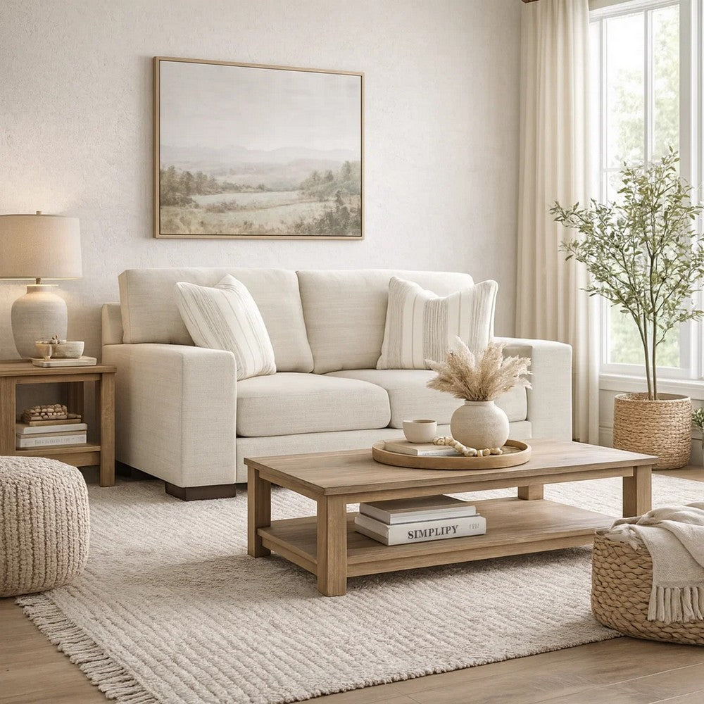Ashley Magg 70" Loveseat, 2 Accent Pillows, Beige Polyester