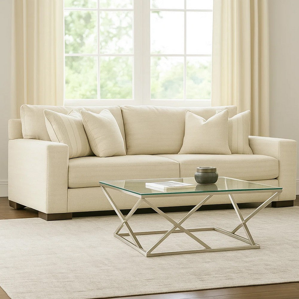 Ashley Magg 96" Sofa with 4 Accent Pillows, Soft Beige Polyester