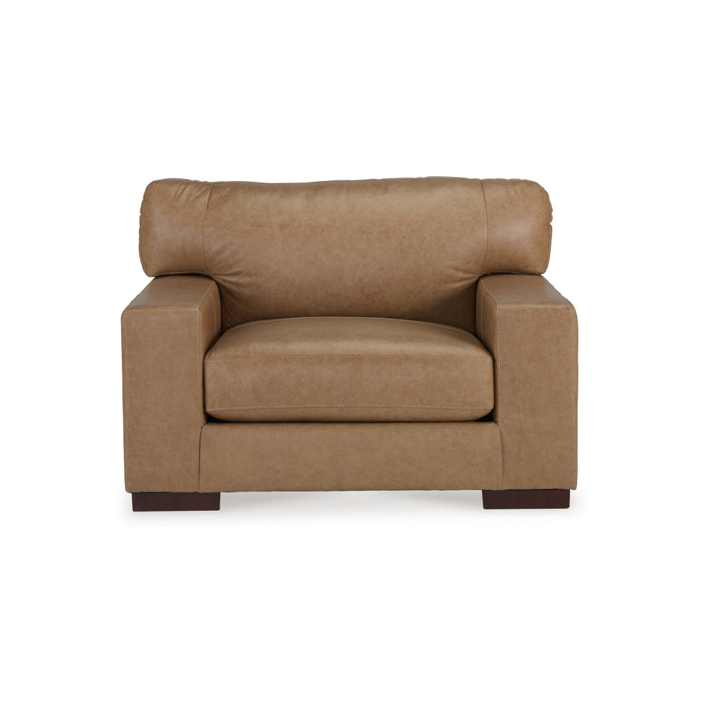 Aida 51 Inch Accent Chair Oversized Attached Back Plush Brown Leather By Casagear Home BM312045