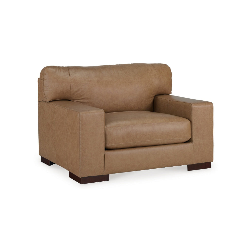 Aida 51 Inch Accent Chair Oversized Attached Back Plush Brown Leather By Casagear Home BM312045