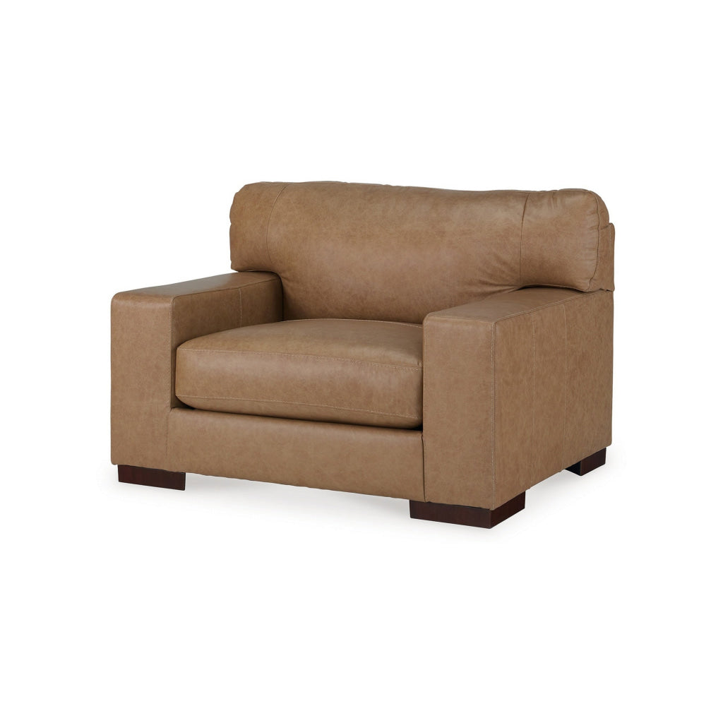 Aida 51 Inch Accent Chair Oversized Attached Back Plush Brown Leather By Casagear Home BM312045