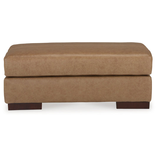 Aida 43 Inch Ottoman, Oversized Attached Cushion, Plush Brown Leather By Casagear Home