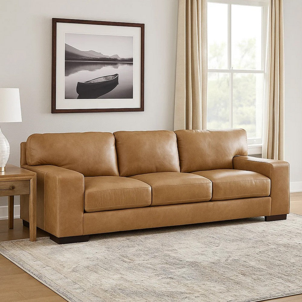 Ashley Aida 96" Sofa, Oversized Cushions, Plush Brown Leather