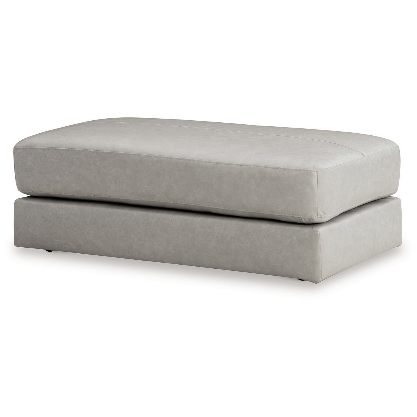 Kaite 44 Inch Ottoman Plush Top Cushion Genuine and Faux Leather Gray By Casagear Home BM312053