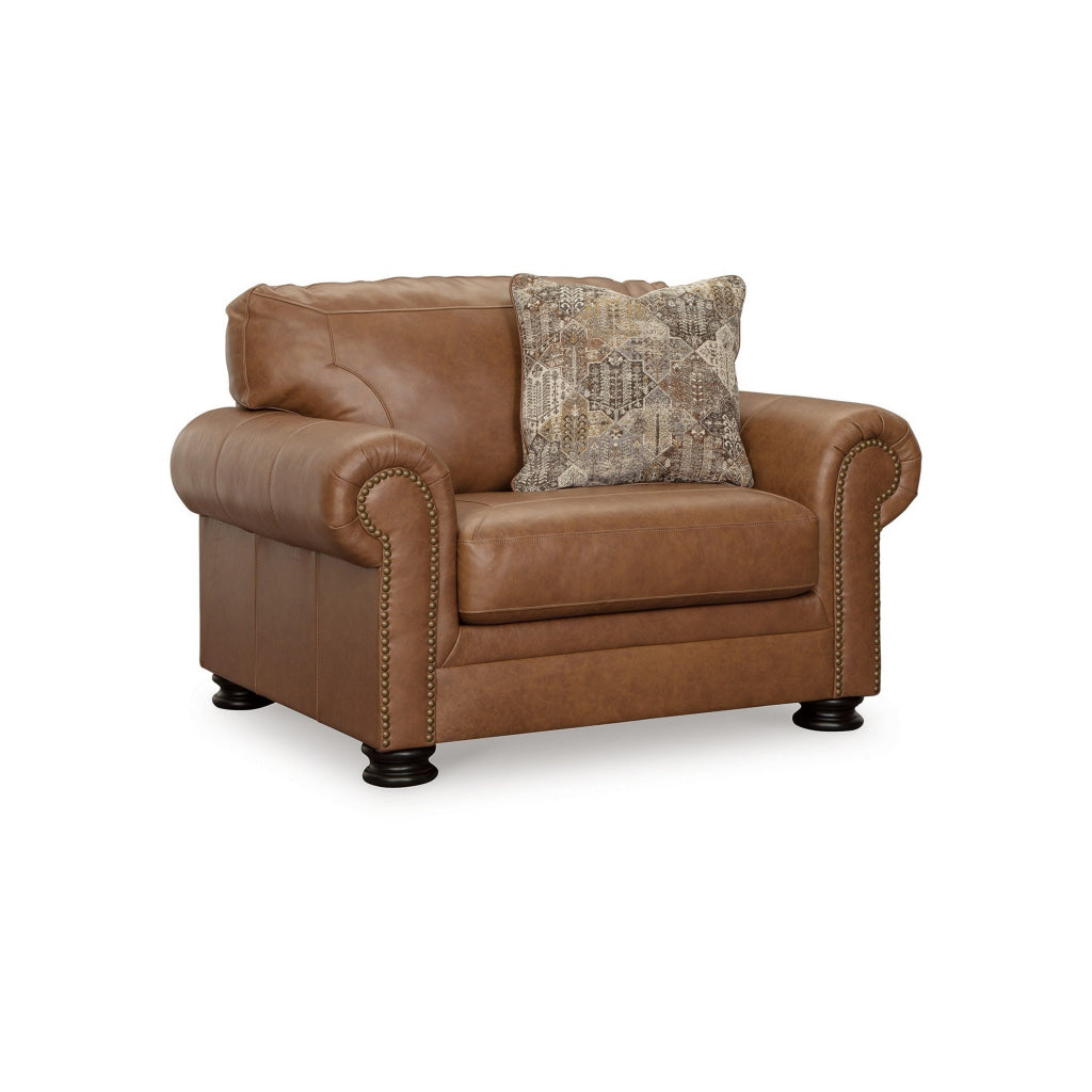 Riana 54 Inch Accent Chair with Pillow Oversized Caramel Brown Leather By Casagear Home BM312054