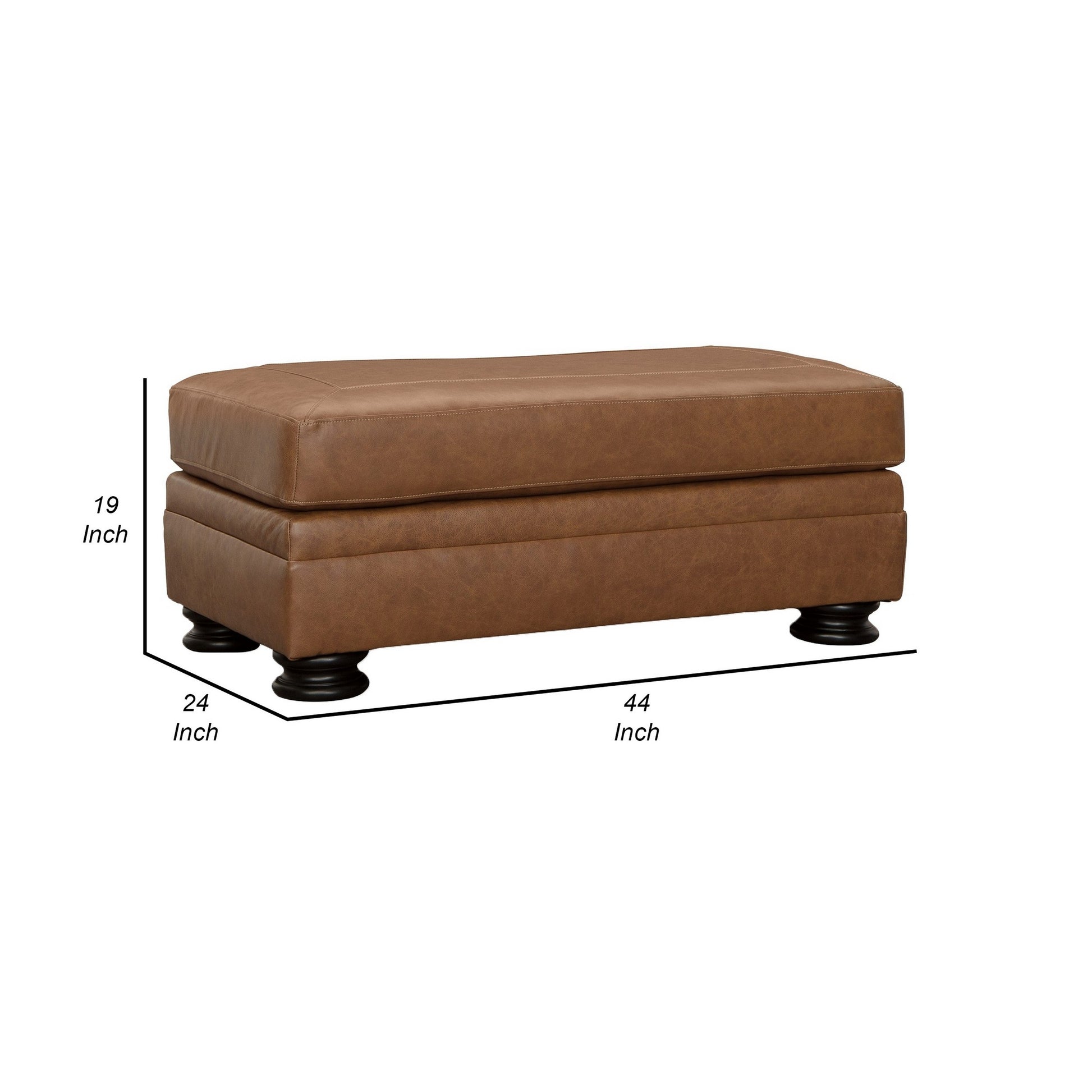 Aida 44 Inch Ottoman Plush Cushion Top Caramel Brown Genuine Leather By Casagear Home BM312058