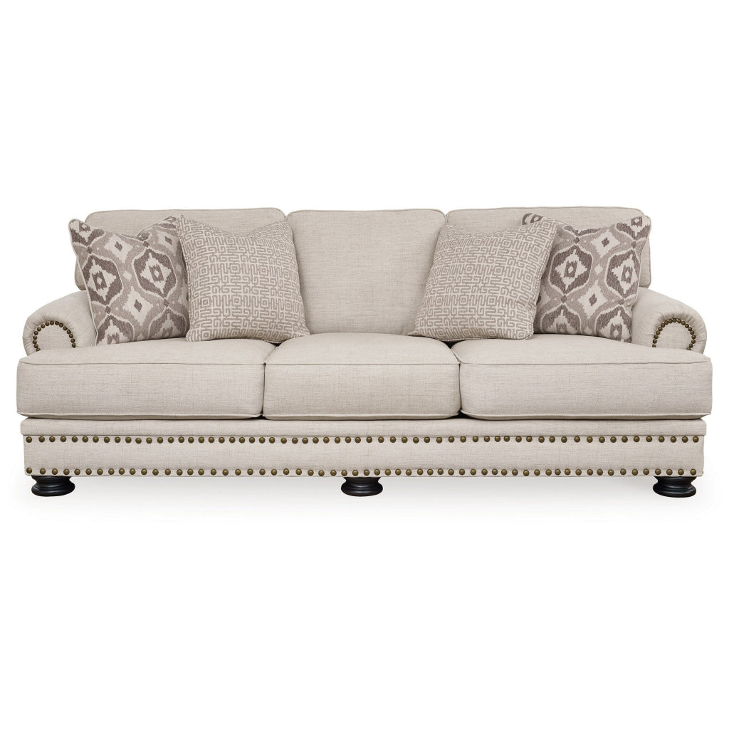 Moore 97 Inch Sofa 4 Accent Pillows Nailhead Beige Chenille Polyester By Casagear Home BM312061