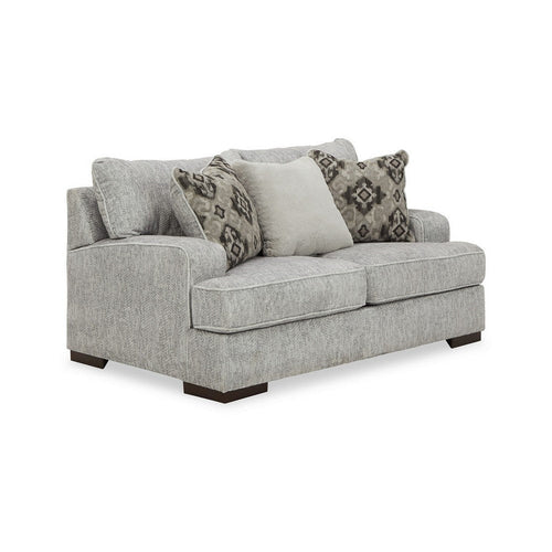 Ashley Cado 68" Loveseat, 3 Accent Pillows, Soft Gray Polyester