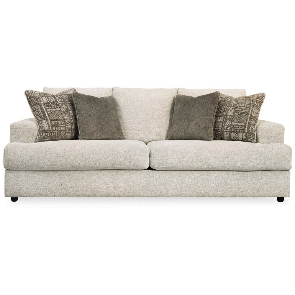 Tren 96 Inch Sofa with 4 Jacquard Pillows Soft Beige Chenille Polyester By Casagear Home BM312071