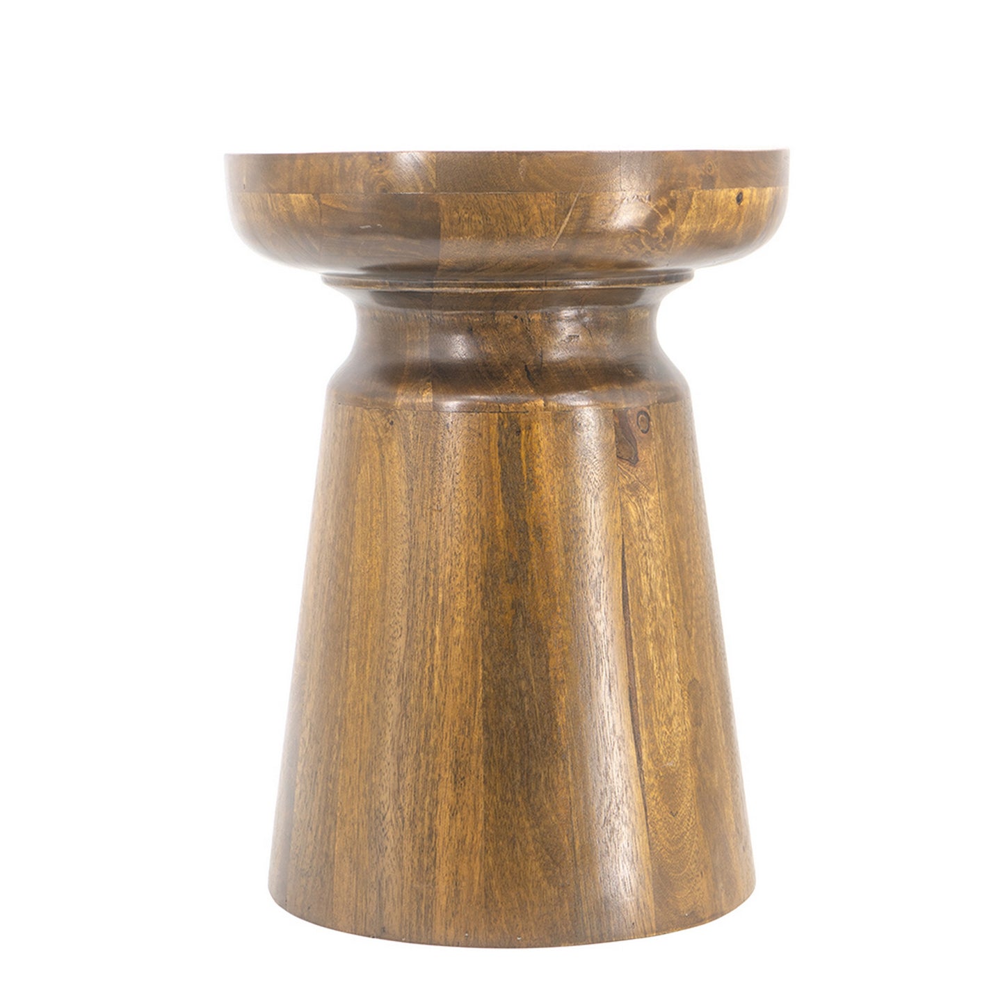 18 Inch Side Accent Table Round Mango Wood Top Cone Base Brown Finish By Casagear Home BM312073