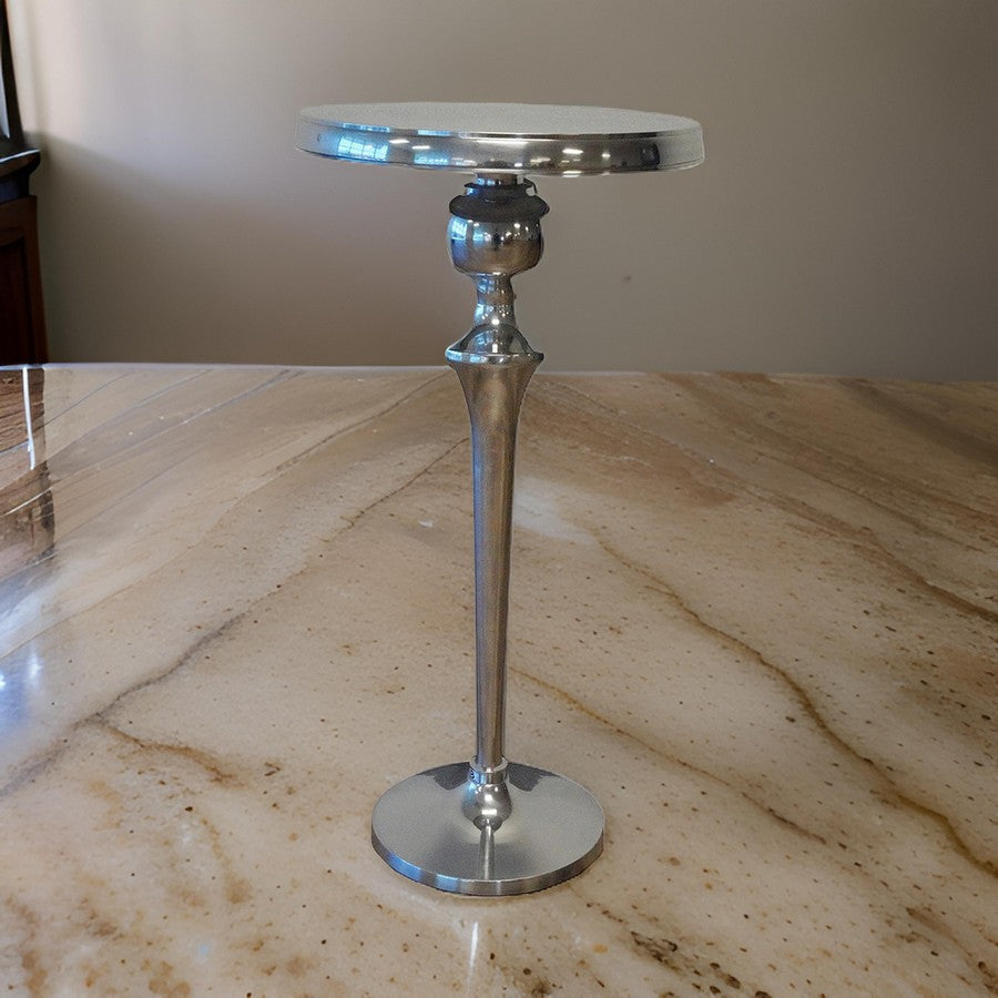 42 Inch Bar Drink Table, Round Top, Slender Turned Support, Chrome Metal By Casagear Home