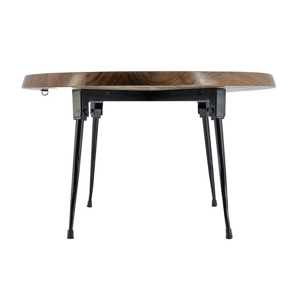 Aji 31 Inch Coffee Table Oval Acacia Wood Top Iron Legs Brown and Black By Casagear Home BM312076