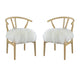 44 Inch Accent Chair Set of 2 White Faux Fur Wishbone Beige Ash Wood By Casagear Home BM312078
