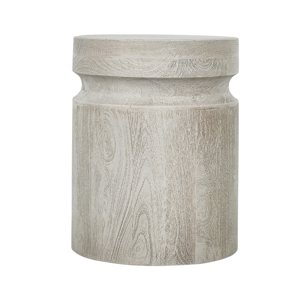 Kiv 18 Inch Side End Table Round Mango Wood Top Carved Accent Base Gray By Casagear Home BM312085