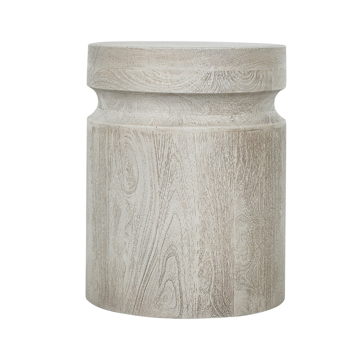 Kiv 18 Inch Side End Table Round Mango Wood Top Carved Accent Base Gray By Casagear Home BM312085