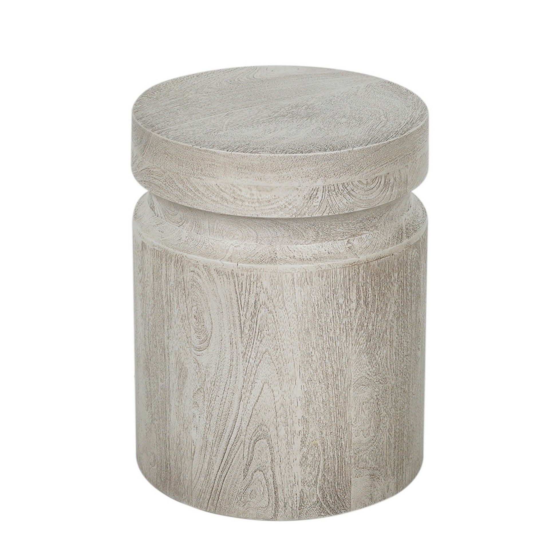 Kiv 18 Inch Side End Table Round Mango Wood Top Carved Accent Base Gray By Casagear Home BM312085