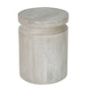 Kiv 24 Inch Side End Table Round Mango Wood Top Carved Accent Base Cream BM312086