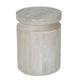 Kiv 24 Inch Side End Table Round Mango Wood Top Carved Accent Base Cream BM312086