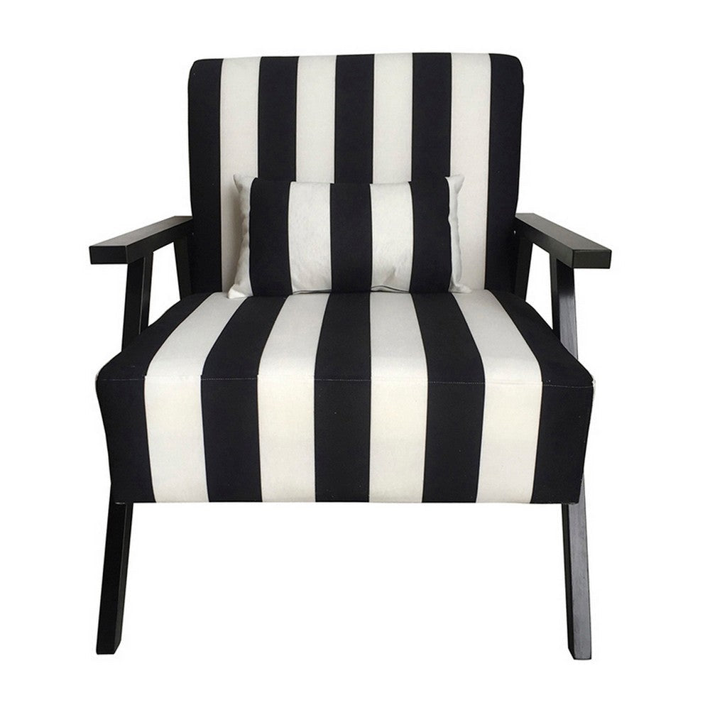 32 Inch Accent Armchair with Throw Pillow Black White Polyester Stripes By Casagear Home BM312088