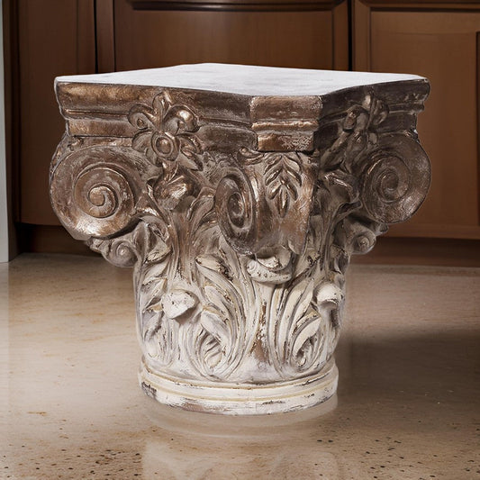 18 Inch Corinthian Cap Pedestal, 2 Tone Gold and White Finished Magnesium By Casagear Home