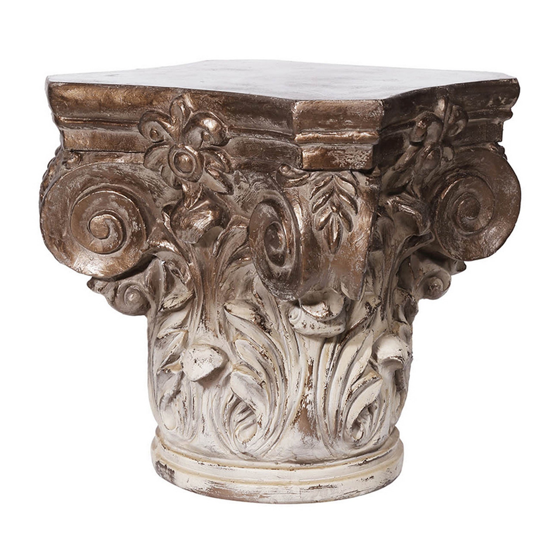 18 Inch Corinthian Cap Pedestal 2 Tone Gold and White Finished Magnesium By Casagear Home BM312089