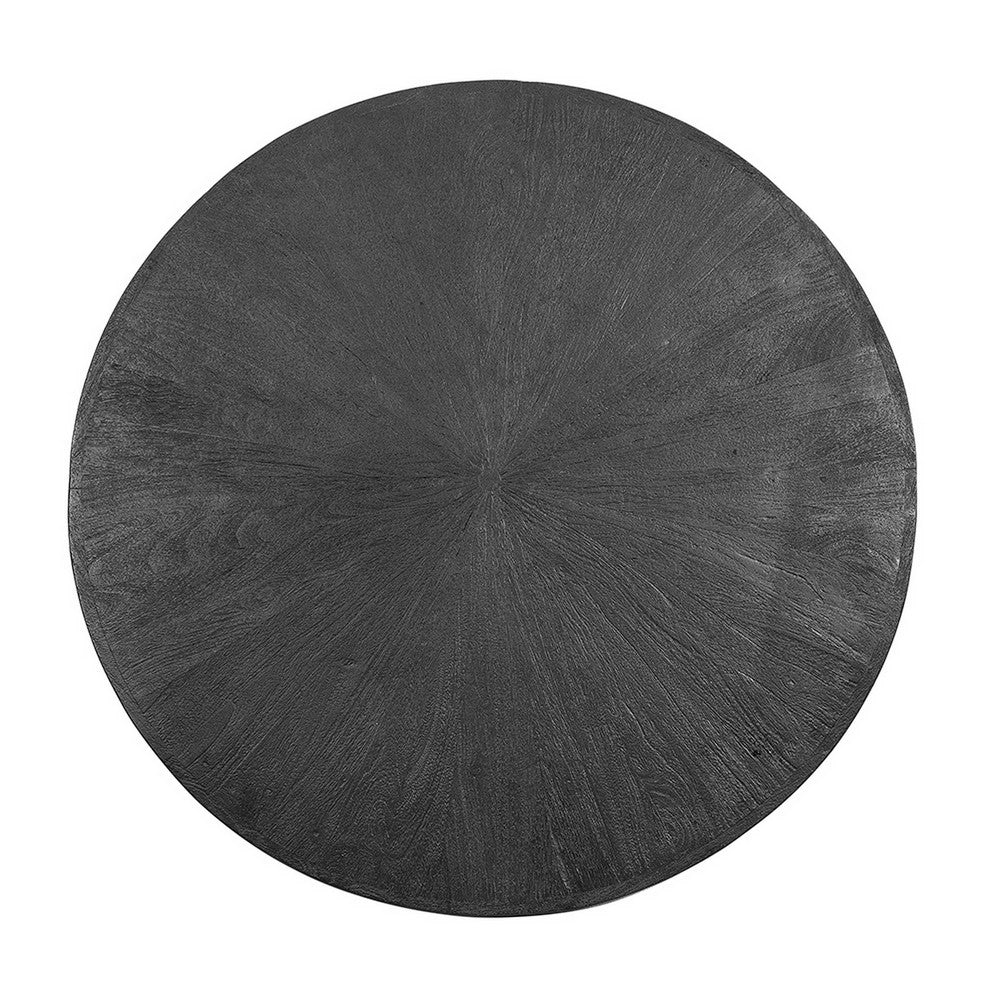 Raj 39 Inch Round Coffee Table Cross Legs Design Black Acacia Wood Iron By Casagear Home BM312092