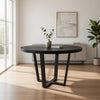 Raj 47 Inch Round Dining Table, Cross Legs Design, Black Acacia Wood, Iron By Casagear Home