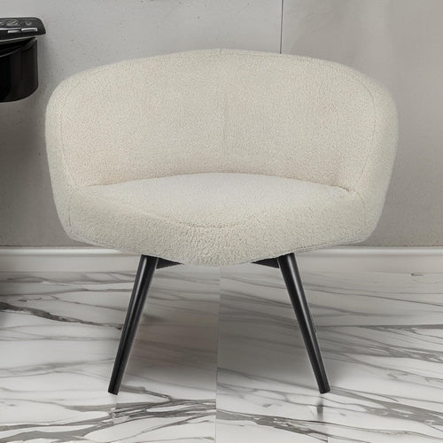 39 Inch Swivel Accent Chair, Soft Cream Fabric Upholstery, Black Iron Legs By Casagear Home