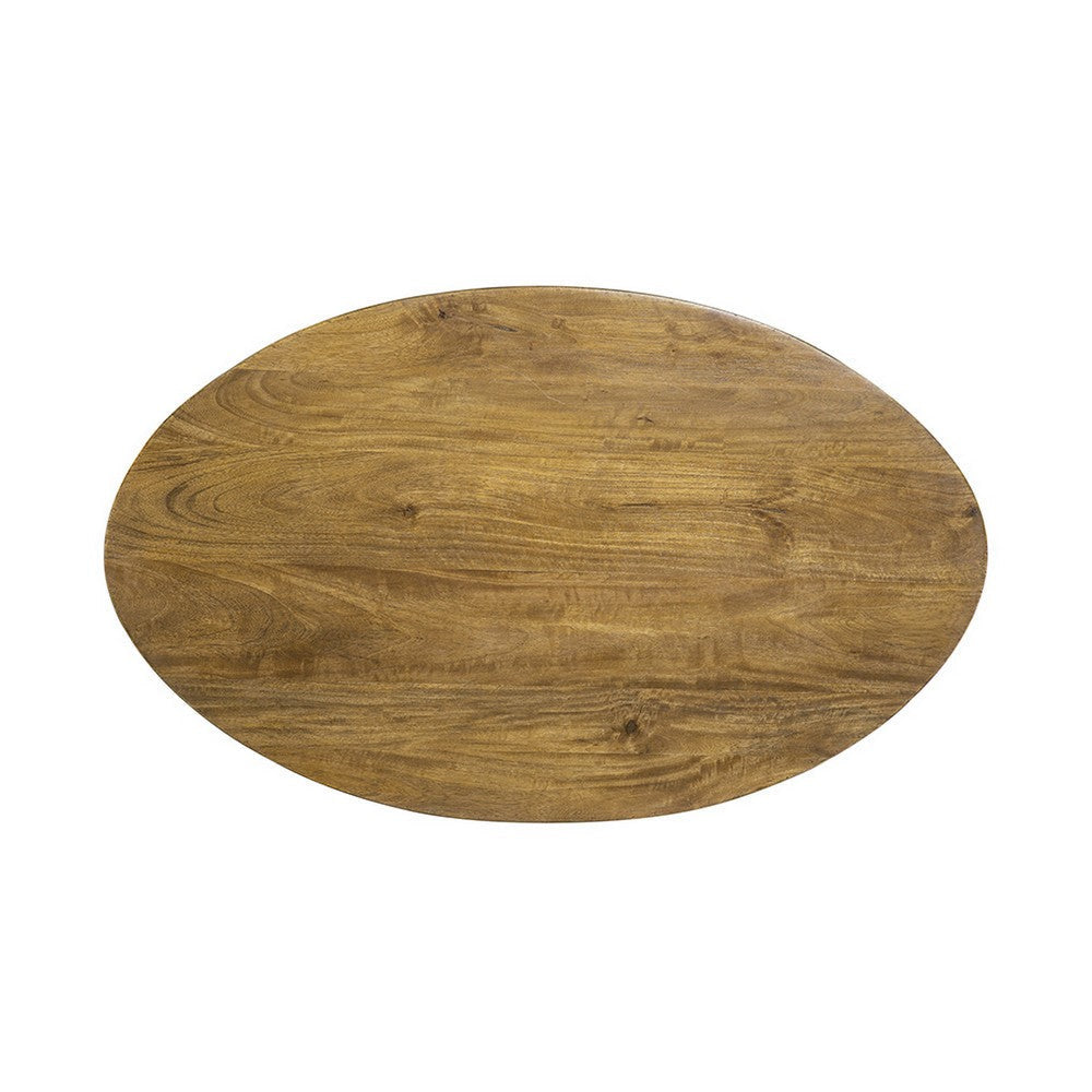 39 Inch Coffee Table Oval Mango Wood Top Angled Iron Legs Rustic Brown By Casagear Home BM312098