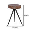 24 Inch Side End Table Round Mango Wood Brown Tree Top Black Metal Tripod By Casagear Home BM312099