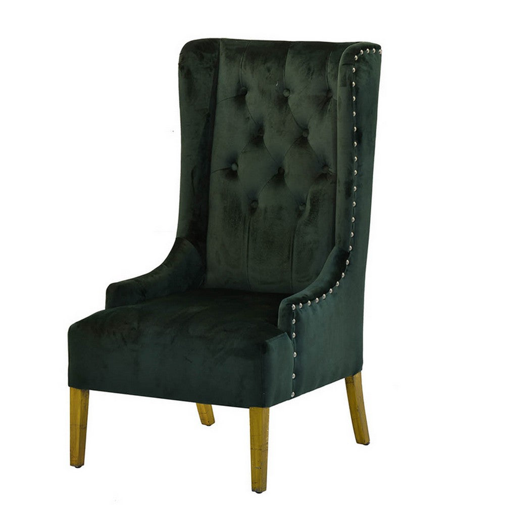 28 Inch Accent Armchair Wingback Design Tufted Emerald Green Polyester By Casagear Home BM312100